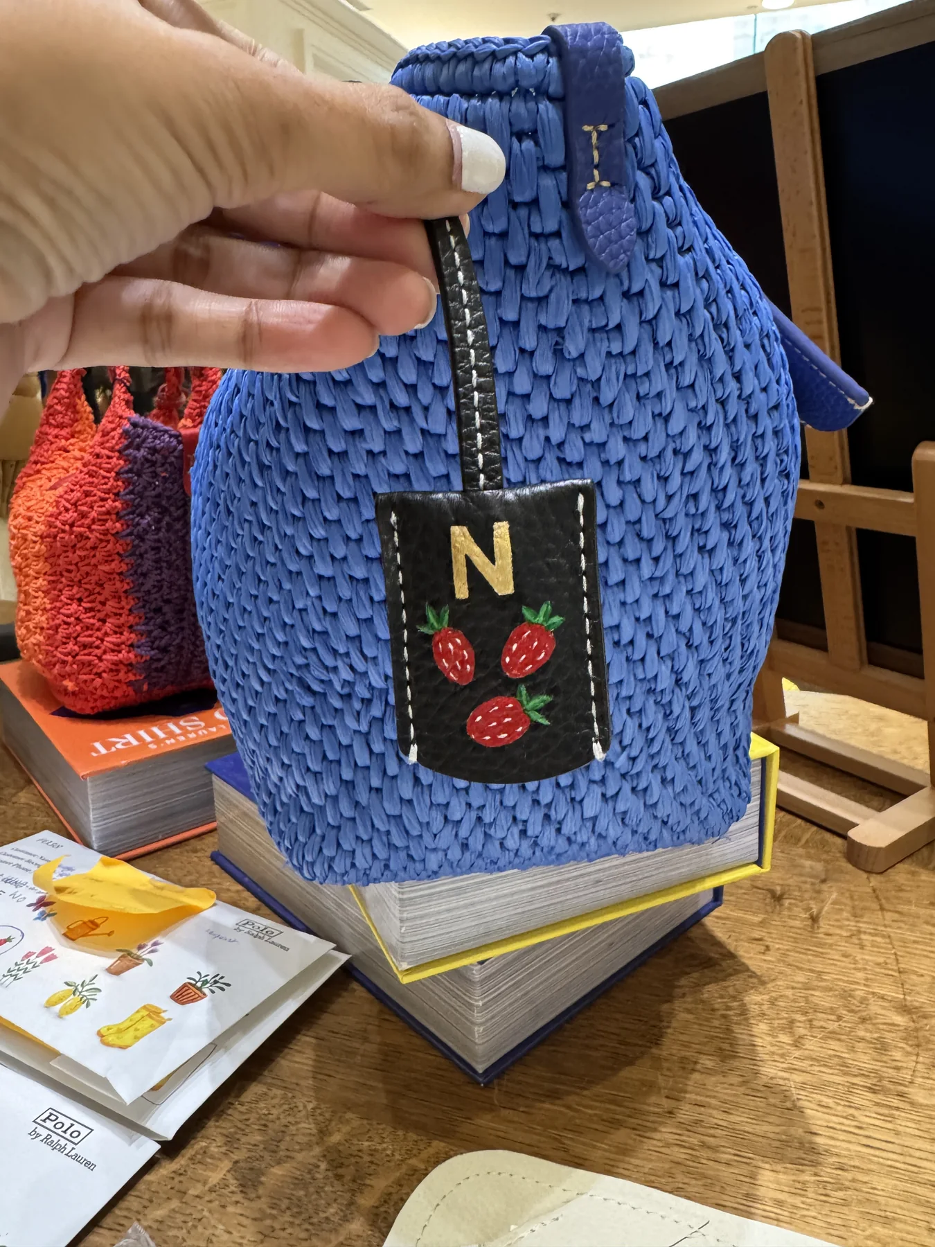 Painted floral leather bag tag