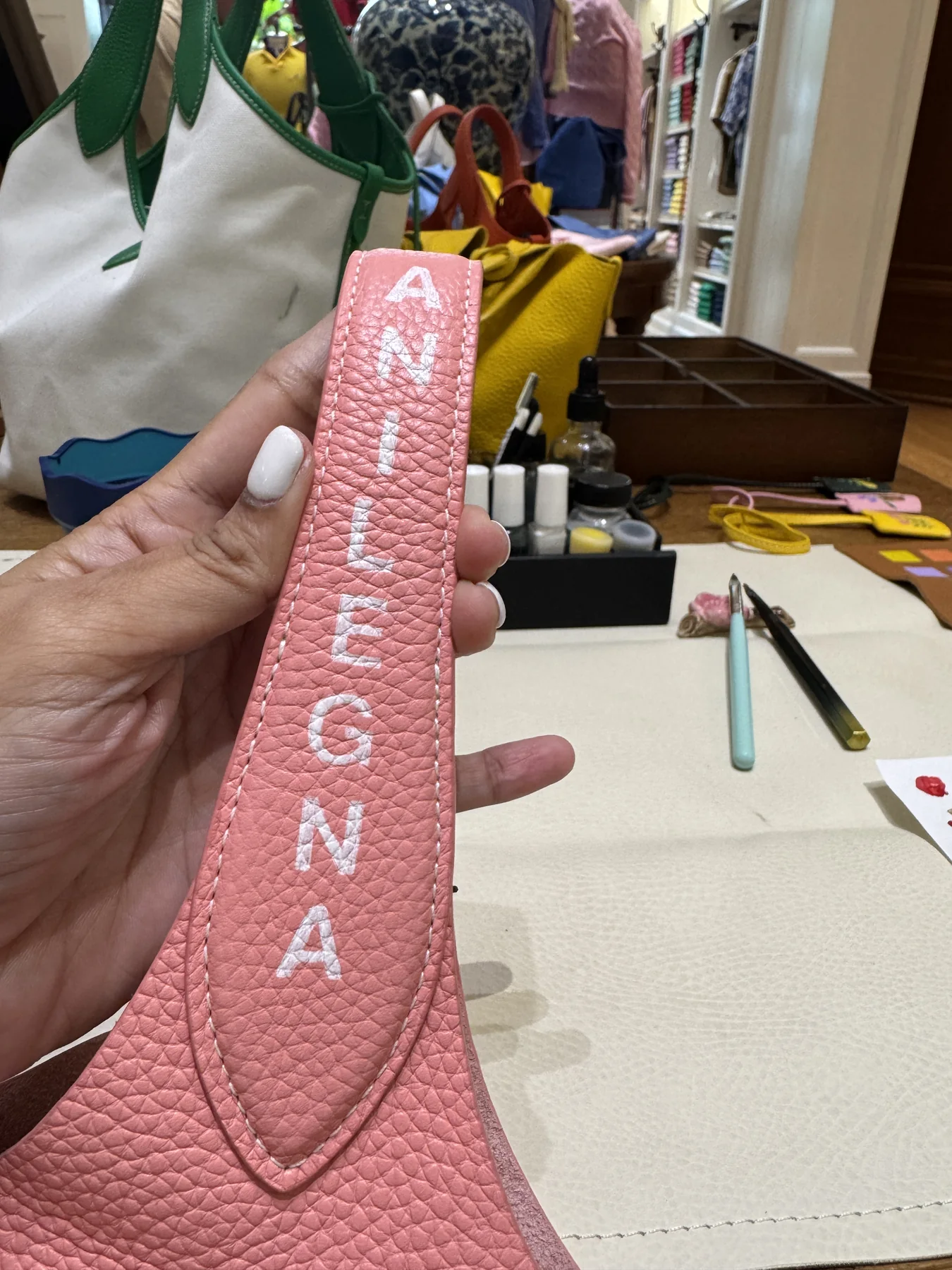 Name painted on leather